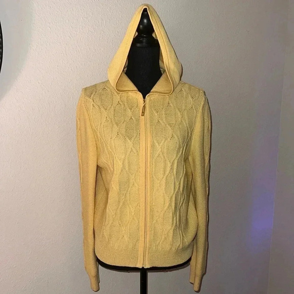 St. John by Marie Gray Women’s Buttery Yellow Hooded Cardigan Sweater Jumper M - Picture 14 of 16